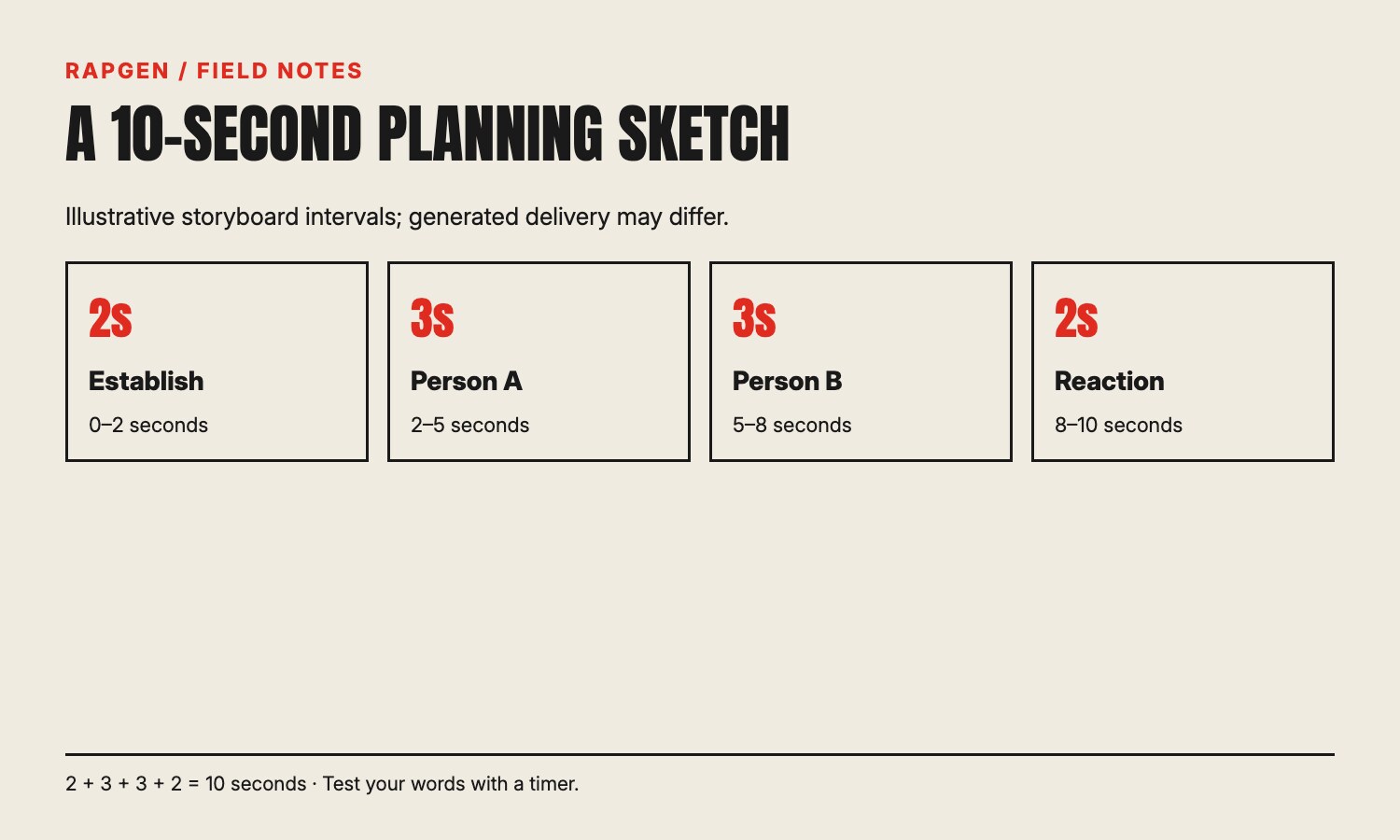 An illustrative ten-second plan: two seconds of setup, three seconds for A, three seconds for B, and two seconds of reaction.