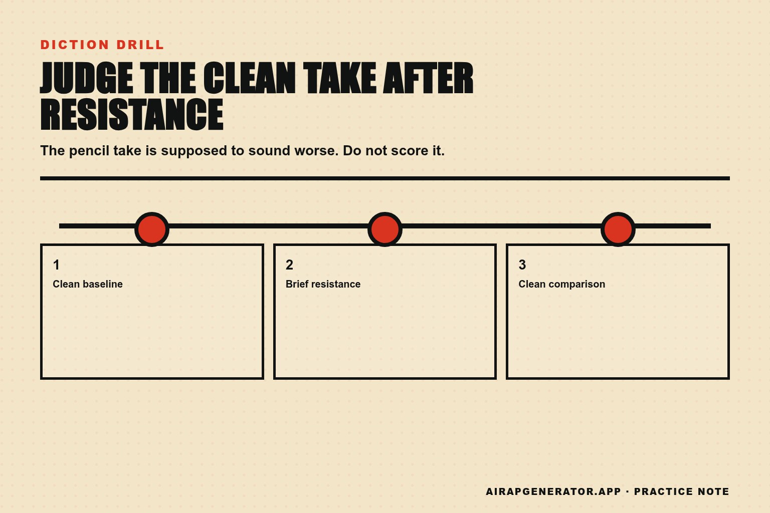 The pencil drill as a three-step contrast: clean baseline, brief resistance, and a clean comparison take